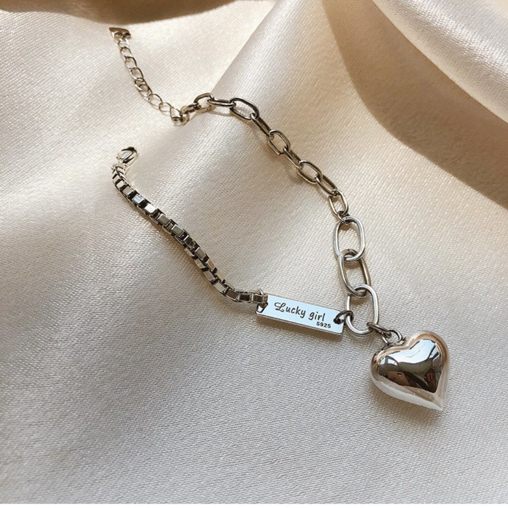 *NEW 925 Sterling Silver Heart Link Chain Anklet - Picture 2 of 13